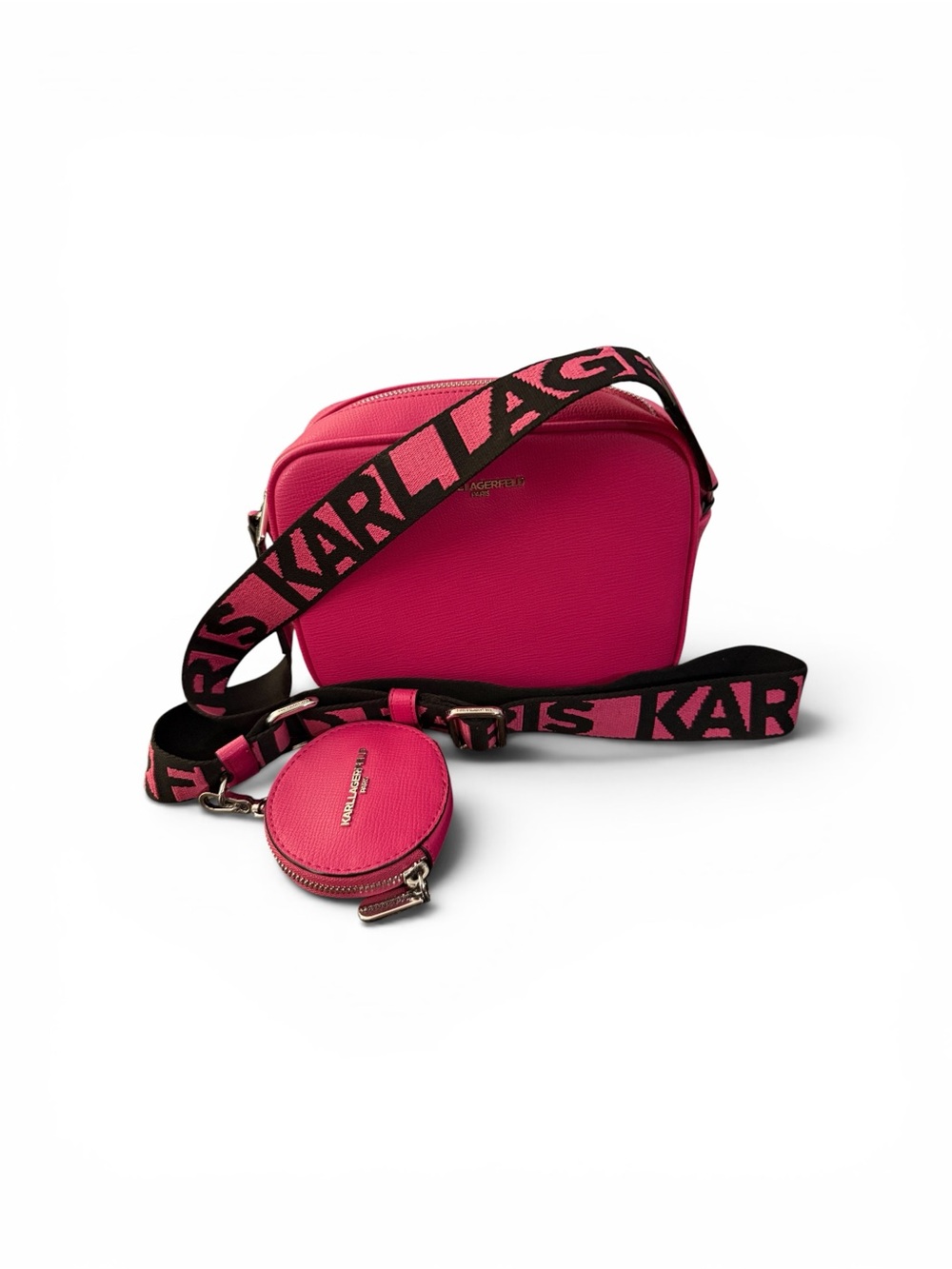 Karl Lagerfeld Hot Pink Crossbody Bag with Black Logo Strap - Picture 4 of 8